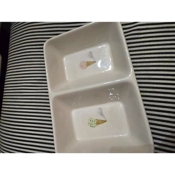 Magenta Rae Dunn Artisan Ice Cream Cones Divided Food Dish Mint Chocolate Strawb - Picture 11 of 16